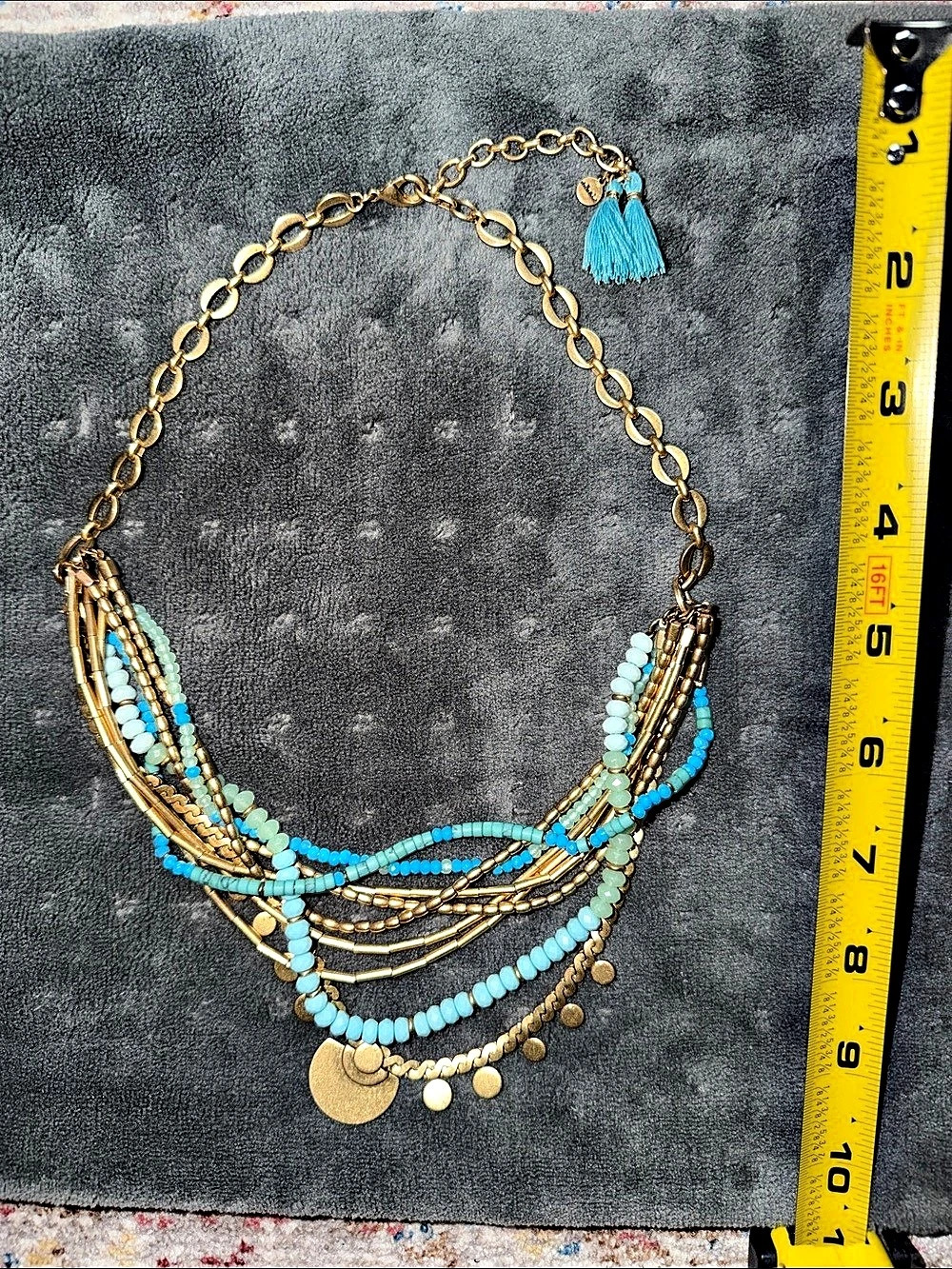 Stella & Dot Isa Disc Turquoise Multi-Strand Necklace Layered Beaded Statement